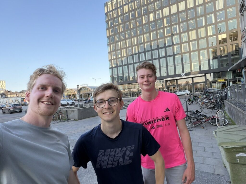 Three of the team outside in Stockholm after a run together