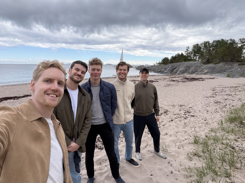 The Spiich team on a beach in the Stockholm archipelago during an offsite